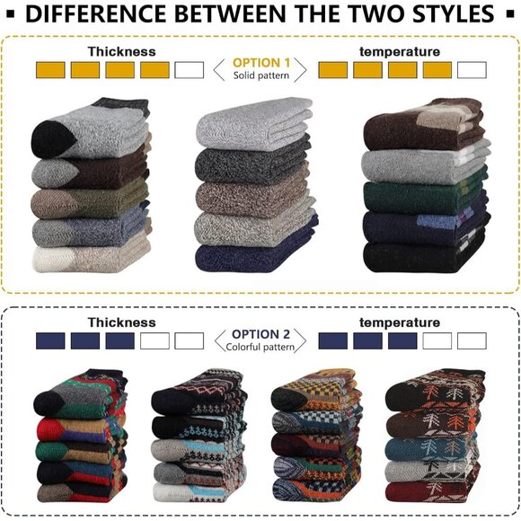Mens Thick Wool Socks Thermal Warm Winter Crew Socks 5 Pairs Multicolors - Picture 2 of 7